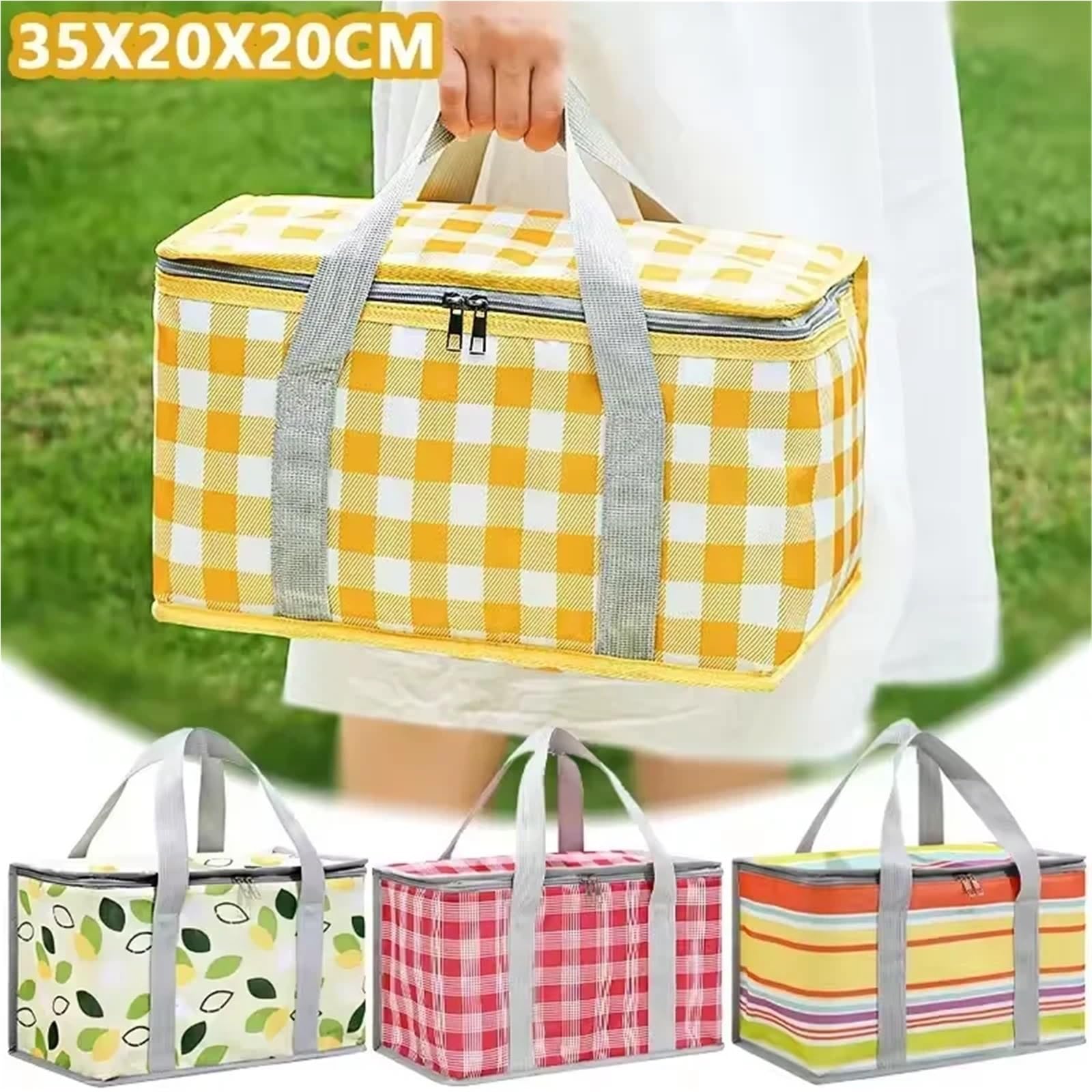 Sac Isotherme Repas Sac à Main Bento for Pique-Nique, Grande capacité, extérieur, étanche, résistant l'humidité, Isolation Thermique, Rangement Pliable(Red Checkered)