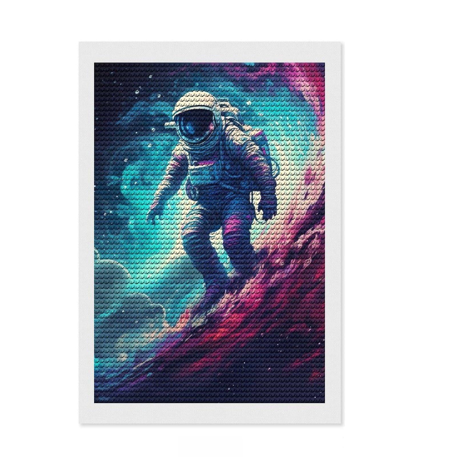 Junmoney Astronaut in Space Surfer Diamond Art Kit 8"x12", for Creative Relaxation, Easy to Enjoy, Living Room Decor, Gift Idea, Simple to Start