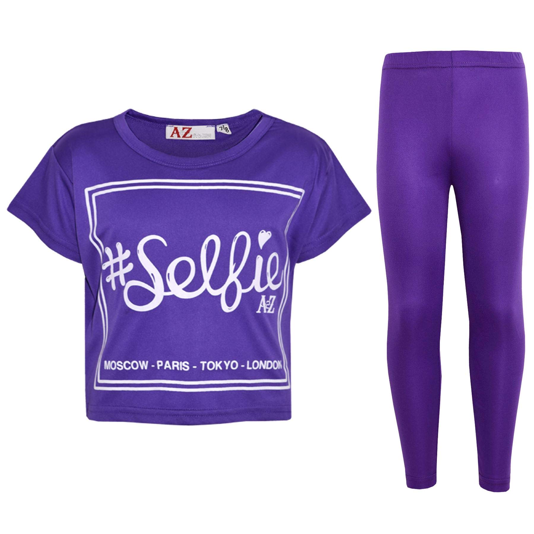 A2z 4 Kids Girls Purple Baby Crop Top Selfie Legging - New Crop Top #Selfie Leg 7-8