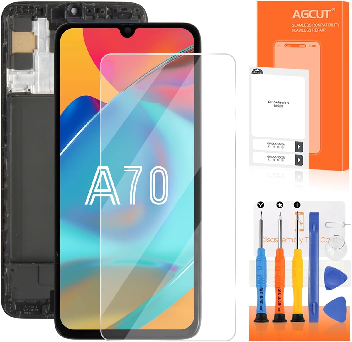 AGCUT Écran LCD pour Samsung A70 LCD Display pour Samsung Galaxy A70 SM-A705F A705FN A705MN/DS 6,7" Ecran Replacement Tactile Digitalizer Assemblée avec Outils - Noir avec Cadre