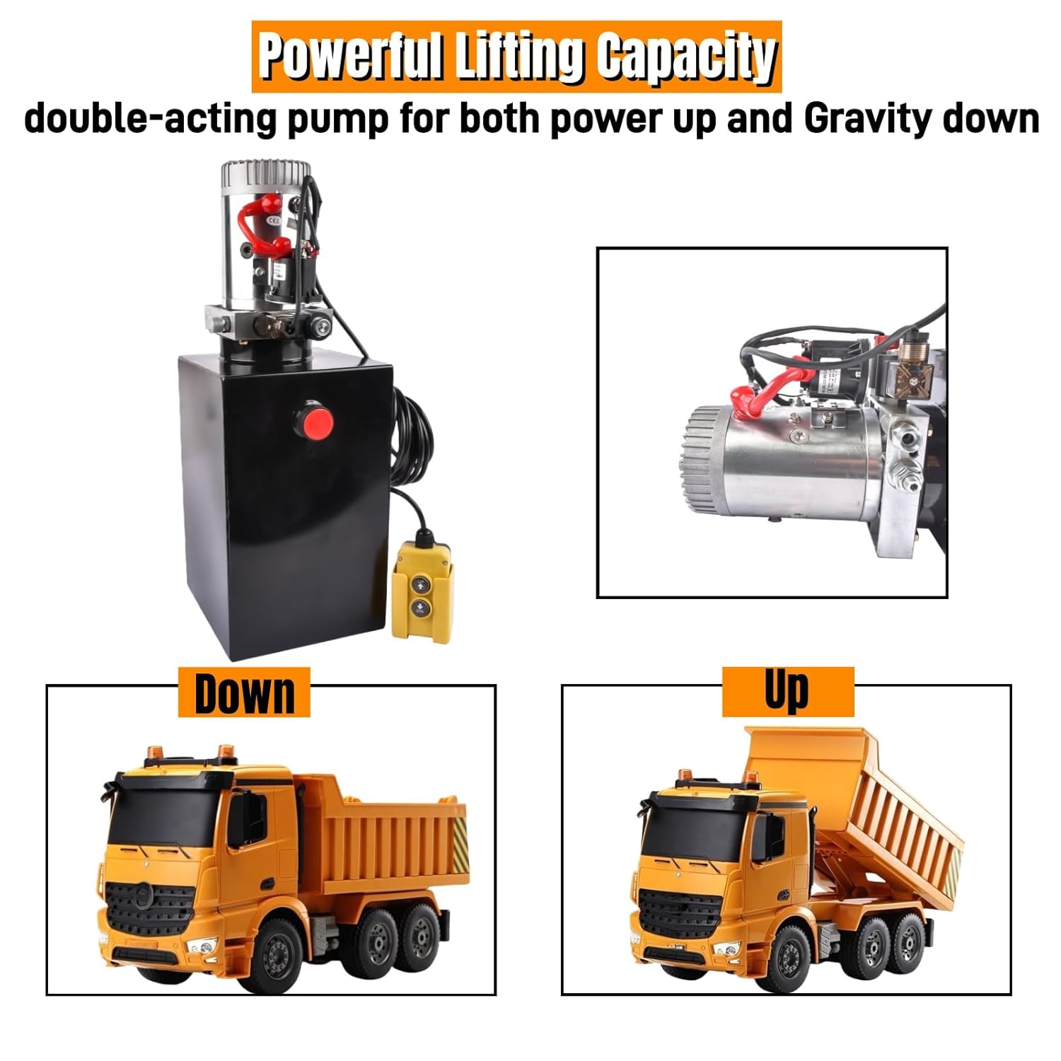 12V DC Single Acting Hydraulic Pump – 3.75 Gallon (15 Quart) Steel Hydraulic Power Unit for Dump Trailer, Dump Truck & Industrial Use Mixizap