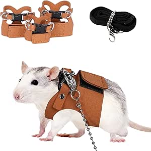 3 Pack Rat Harness and Leash - Adjustable Soft Leather Small Animal ...
