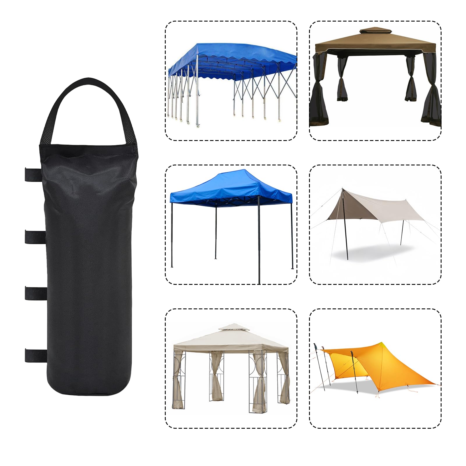Lot de 6 sacs de sable pour tonnelle 50 x 20 cm, poids de jambes 800D, tissu Oxford de qualité industrielle, poids de sac de sable pour tonnelle, tente de jardin