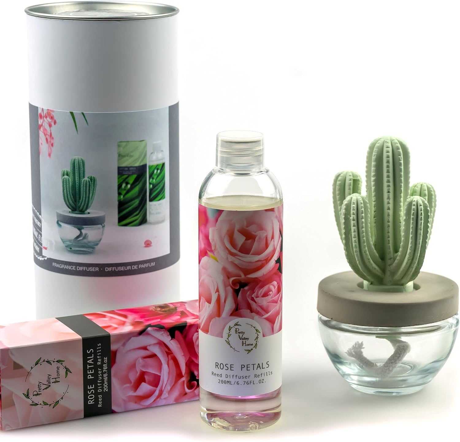 Cactus Gypsum Ceramic Fragrance Diffuser Combo 200ml Rose Petals