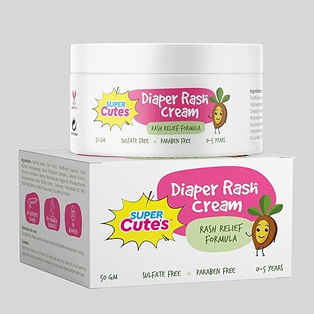 Super Cute's Baby Diaper Rash Cream|Enriched with Shea Butter & Vitamin E| Zinc Oxide| Rash Free Formula| Long Lasting Rash Relief| Prevents Diaper Rash| Cruelty Free| No Sulfates| No Parabens|(50gm)