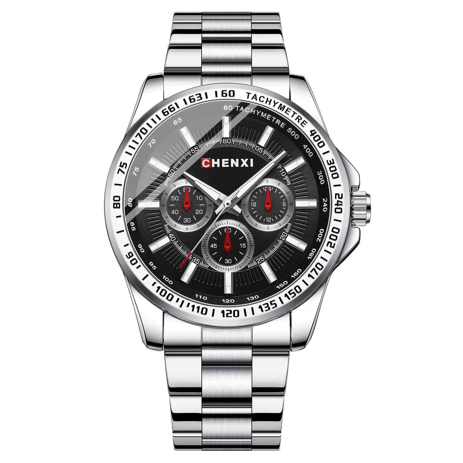 JewelryWe Reloj de Cuarzo para Hombre, Reloj de Mujer Caja de Rombos Cuadrada de Moda Escala de Barra Luminosa Manecillas Luminosas Correa de Acero Inoxidable Sólido