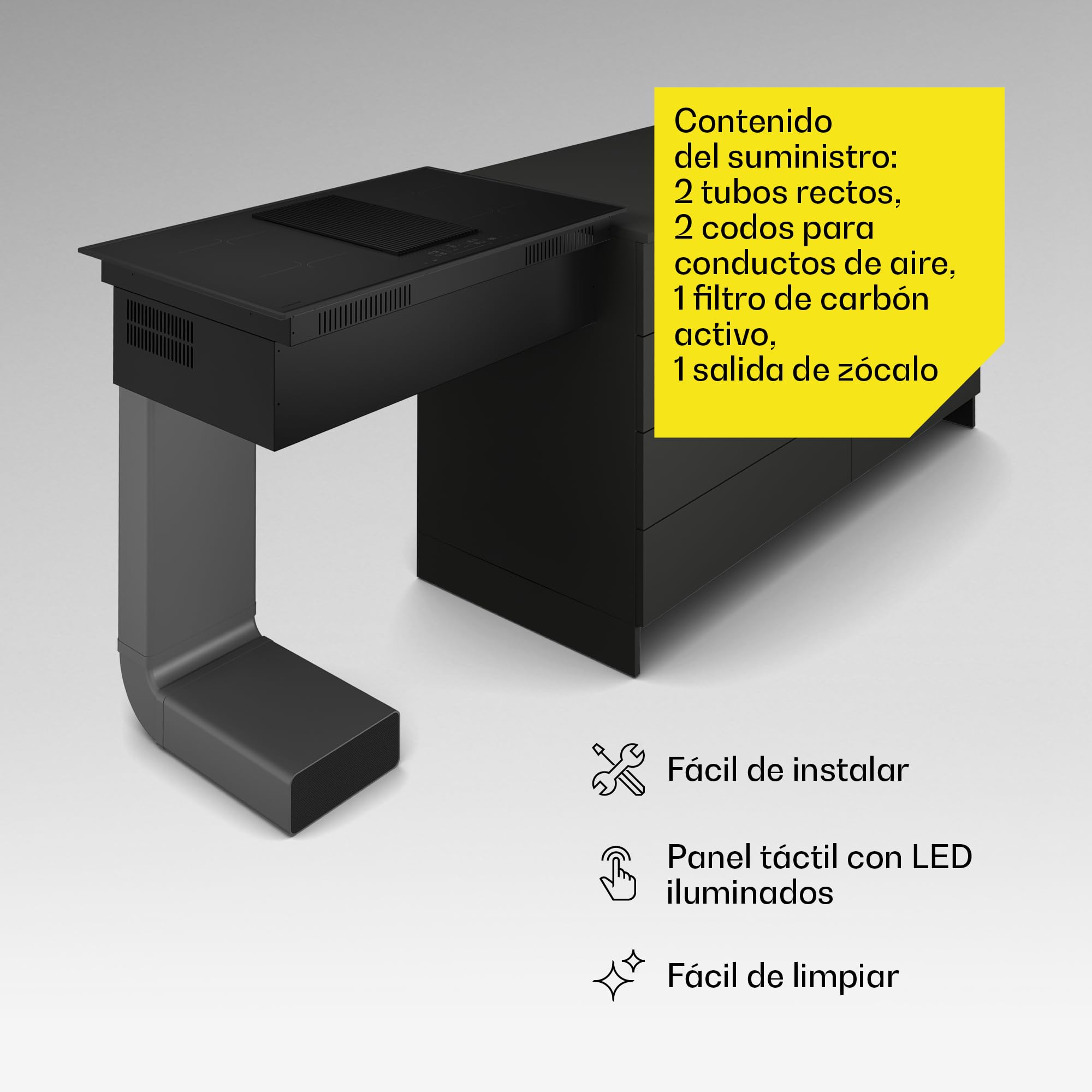 Klarstein Velaire Placa de Inducción con Extractor Integrado - 80cm, 4 Zonas, 8400W Boost, Control Táctil, Temporizador, Bloqueo Infantil, Vidrio Negro, Placa Inducción con Campana Integrada