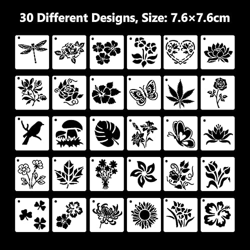 Miniatura 2 de Dohia Plantillas de flores para pintura en aerosol, plantilla de plantas de flores pequeñas de 3 pulgadas, plantillas de mandala de plástico