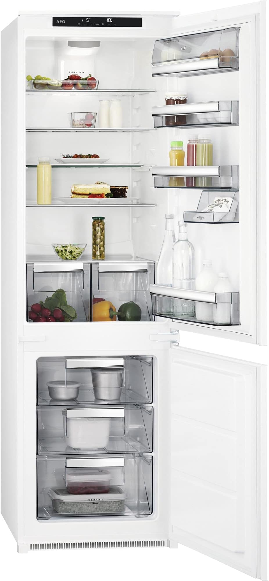 AEG SCK818E3FS Built-in Combi Refrigerator, 177 cm, LowFrost, Dynamic Air, HighFan, ColdSense Temperature Control, Inverter, 2 Drawers, LED Lights, CleanAir Filter, Class E