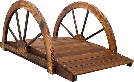 Wooden Garden Bridge, Wood Garden Bridge with Side Rails, Decorative Backyard Bridge Outdoor Lawn Pond Bridge Walkway for Garden Yard Patio Courtyard Farm Stream Creek