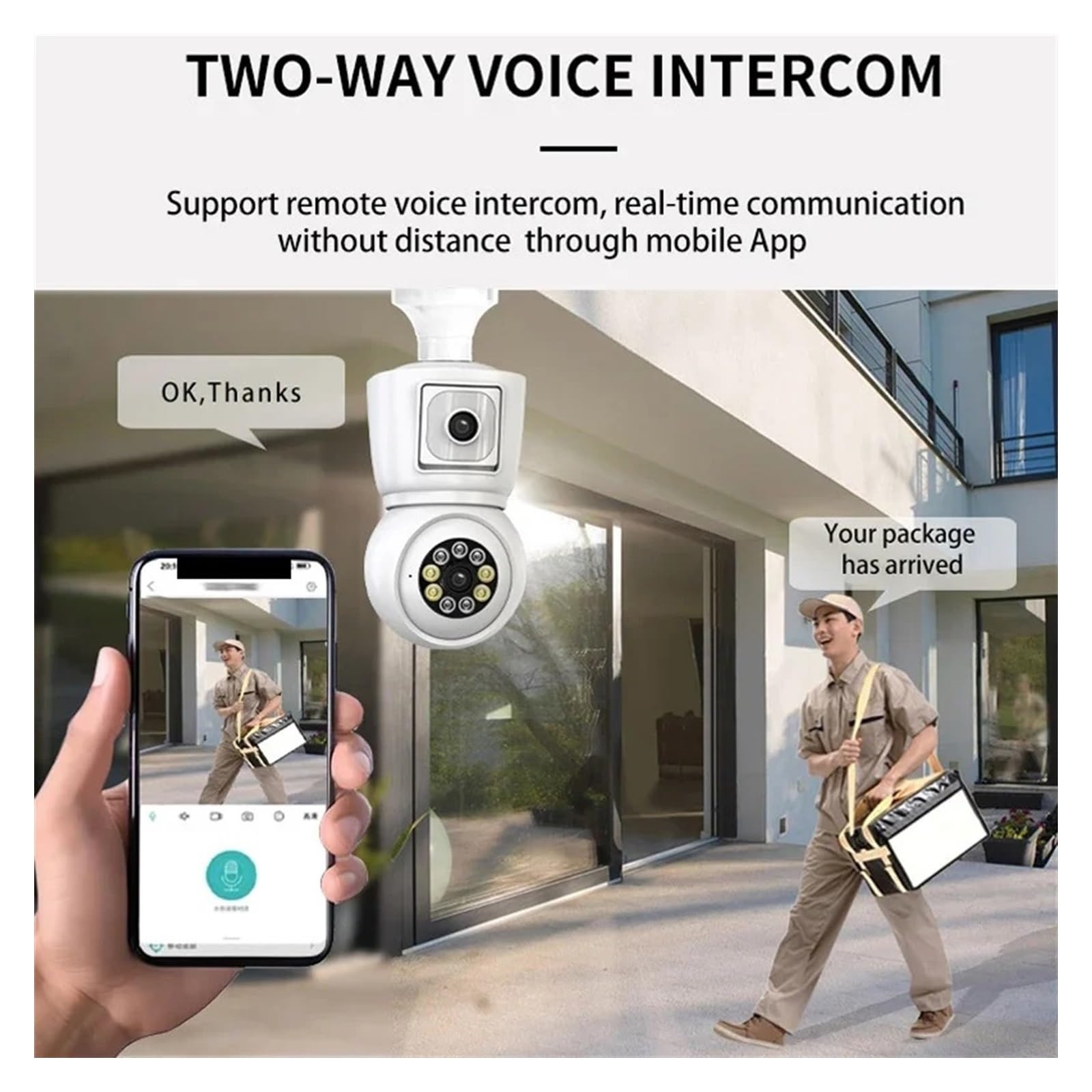 Caméras de sécurité, Caméra ampoule 4K 8MP E27, double objectif, double écran, suivi automatique, Audio bidirectionnel, Vision nocturne couleur, caméra de sécurité extérieure(4MP Add 128G Card)