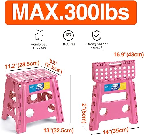 Miniatura 120 de Korpai Taburete plegable mejorado de 9 pulgadas para adultos y niños con capacidad para hasta 300 libras, taburetes plegables antideslizantes con