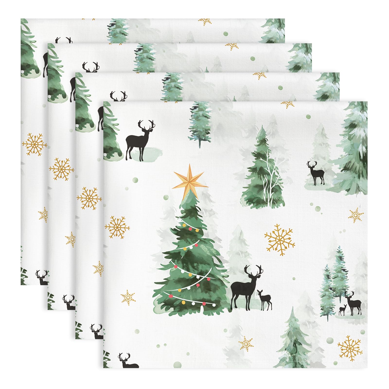 Arquiel Winter Pine Tree Napkins, 45 cm x 45 cm Dinner Cloth Napkins Set of 4, Washable Cotton Soft Absorbent Square Table Top Decoration for Christmas Dining Kitchen Party Wedding
