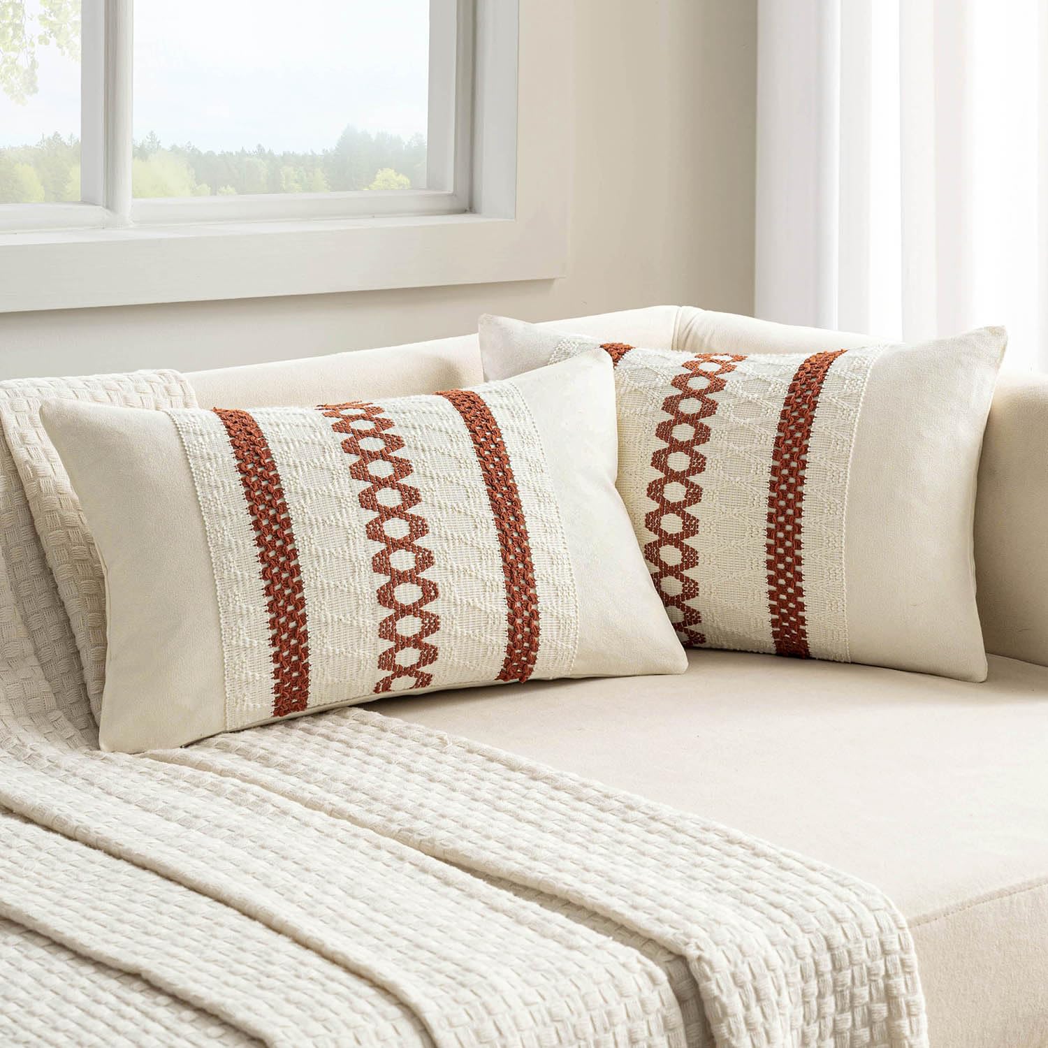 MIULEE Set of 2 Fall Rust Decorative Lumbar Pillow Covers 12x20