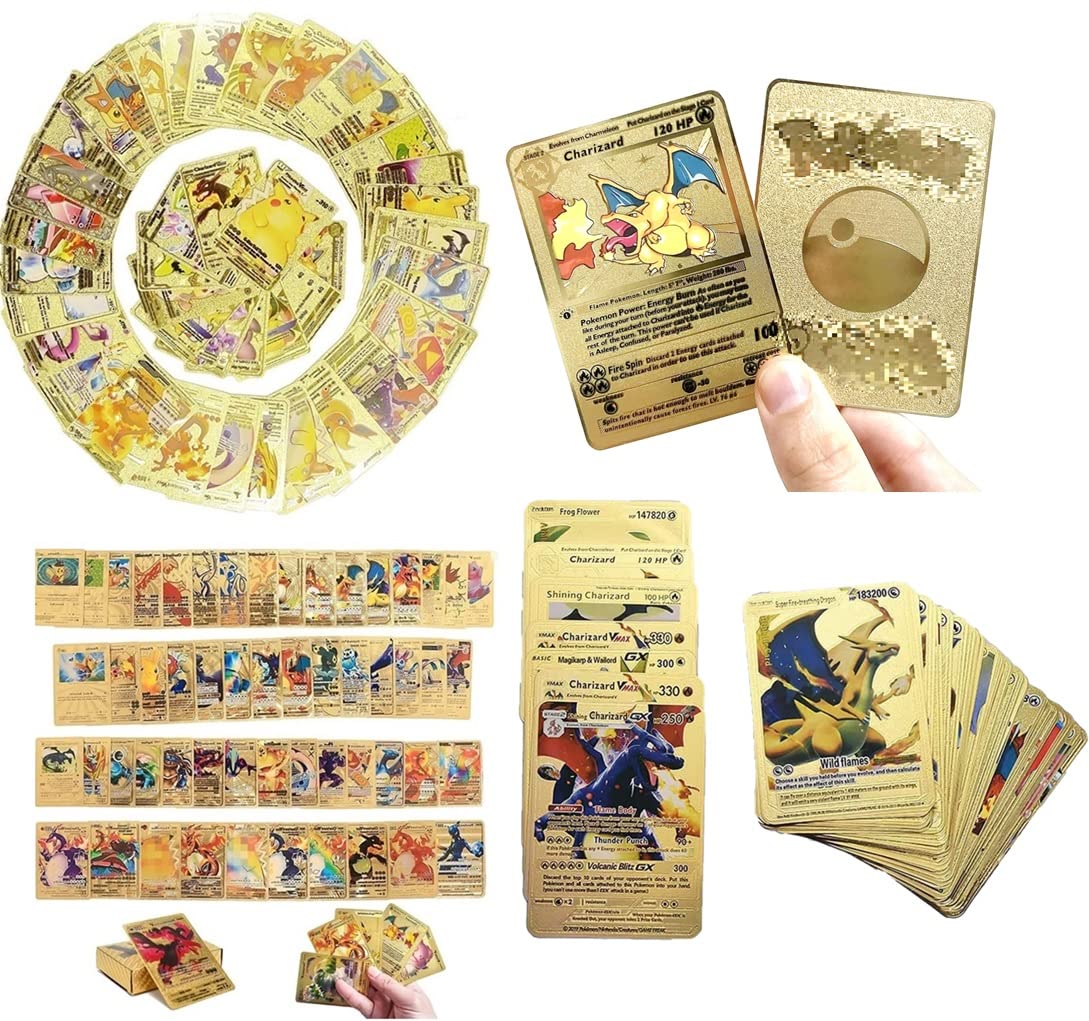 Amazon.com: 55 Pcs Gold Plated Cards Booster Box Rare Packs - 55 Pcs Golden  Cards Foil Pack Card - Assorted Cards VMAX, Base, V Evolution, Mega,  Shining Charizard - Collection Version -