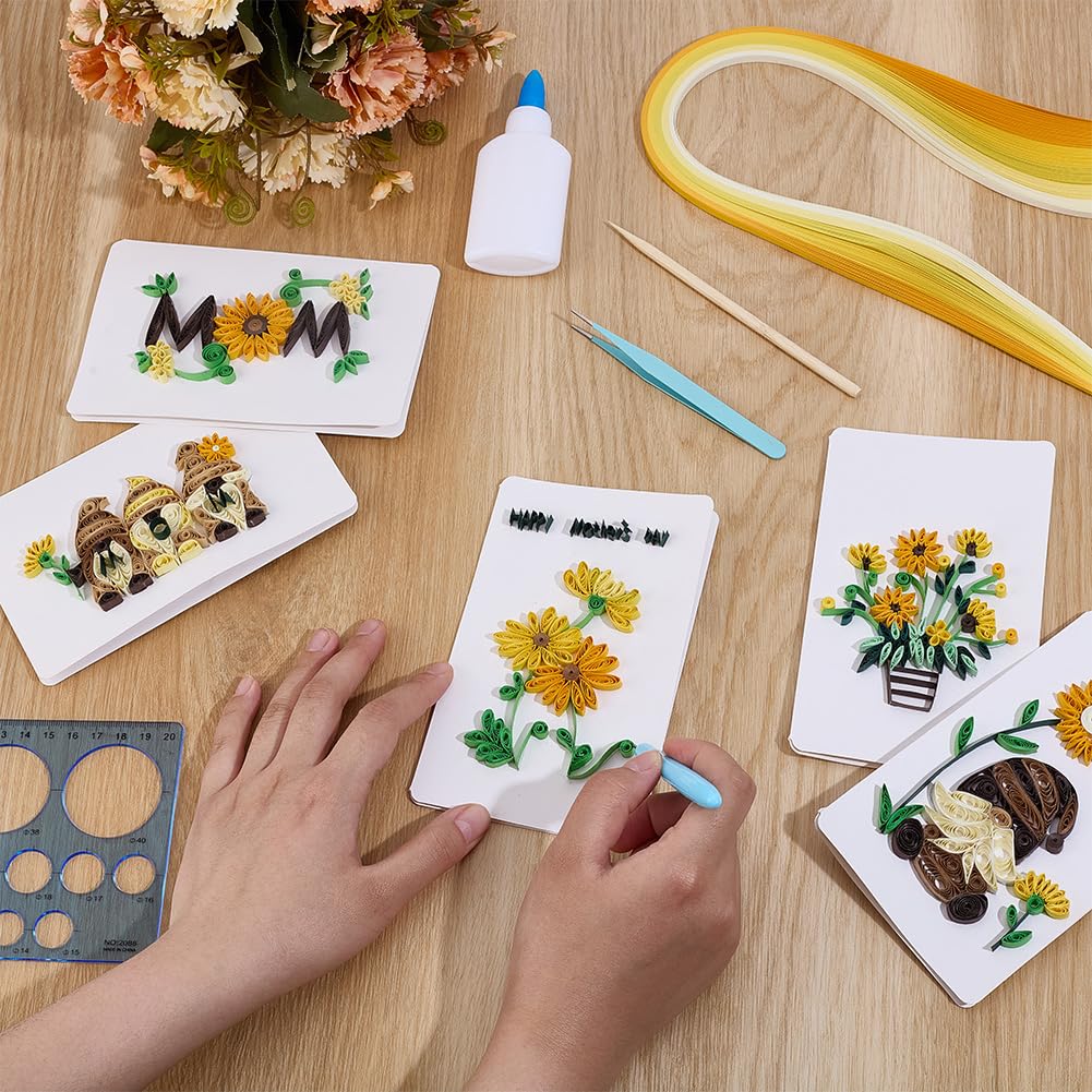 WEBEEDY 20 Kit di biglietti d'auguri, quilling, festa della mamma, kit di quilling in carta, per adulti principianti, 5 stili, mamma girasoli, gnomi, kit di creazione di carte quilling 3D con