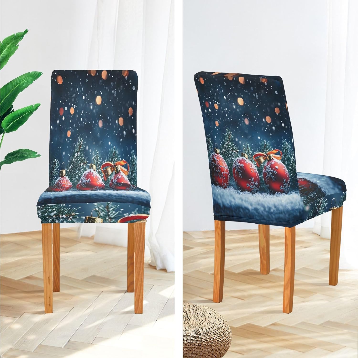 ALAZA Chair Covers for Dining Room, Three Red Christmas Balls Stretch Chair Cover Sets Chair Protector Removable Washable for Ktichen Restaurant Hotel