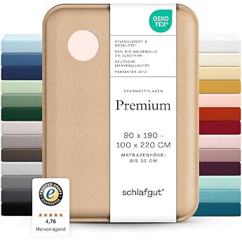 Schlafgut Premium Fitted Sheet 95% Mako Organic Cotton and 5% Elastane Made in Green by Oeko Tex 90 x 190 cm to 100 x 220 cm Mattress Height from 18 to 35 cm Red Light