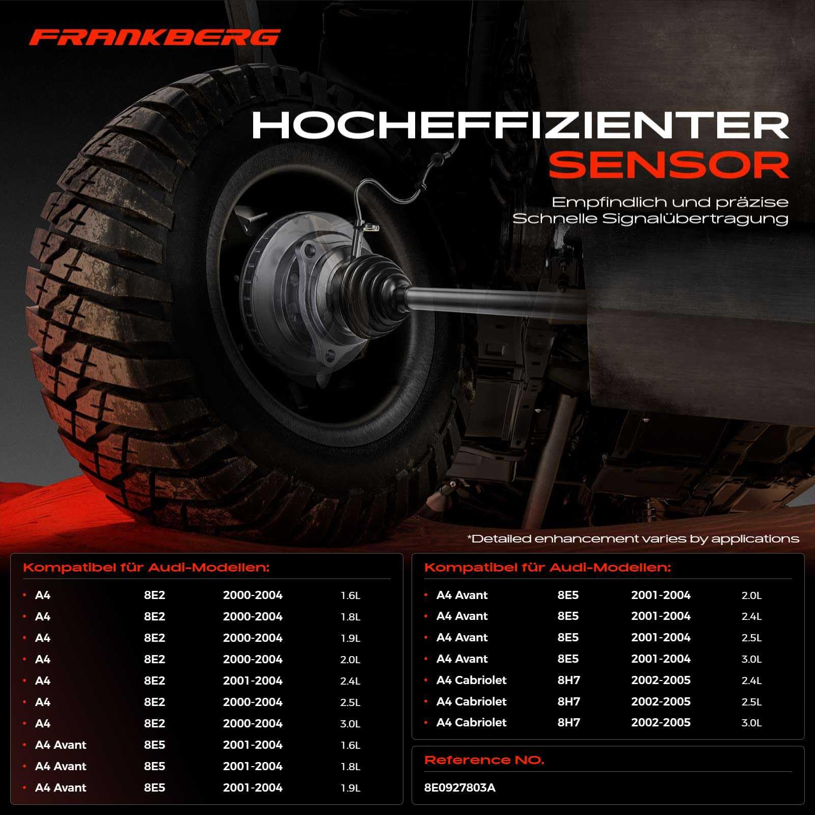 1x ABS Sensor Raddrehzahl Vorne für A4 8E2 B6 A4 Avant 8E5 B6 A4 Cabriolet 8H7 8HE B6 B7 1.6L-3.0L 2000-2005 8E0927803A
