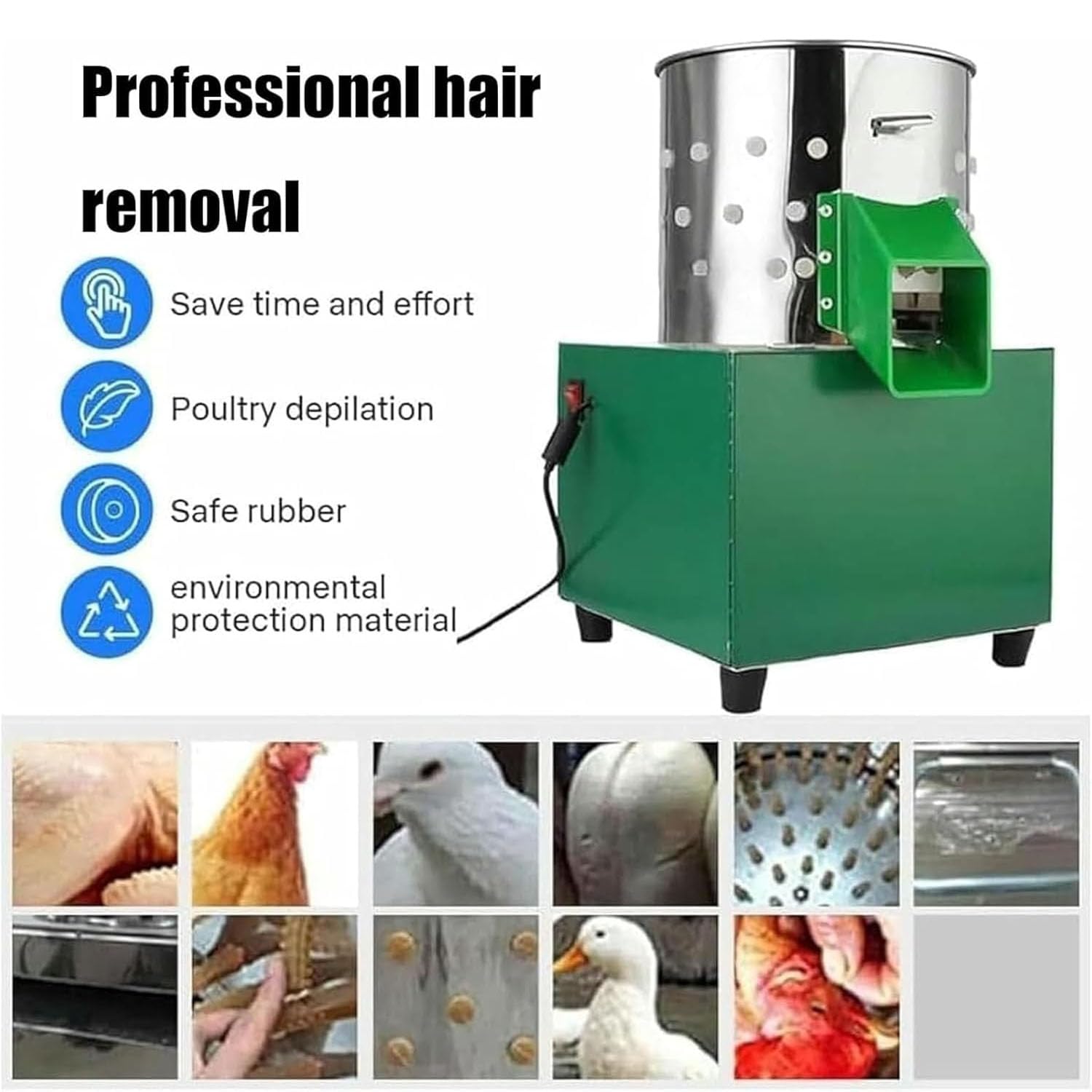 Macchina dello spiffatore del pollame, dispositivo di rimozione della piuma dell'acciaio inossidabile del diametro di 23cm per l'elaborazione dell'azienda agricola dell'anatra del pollo