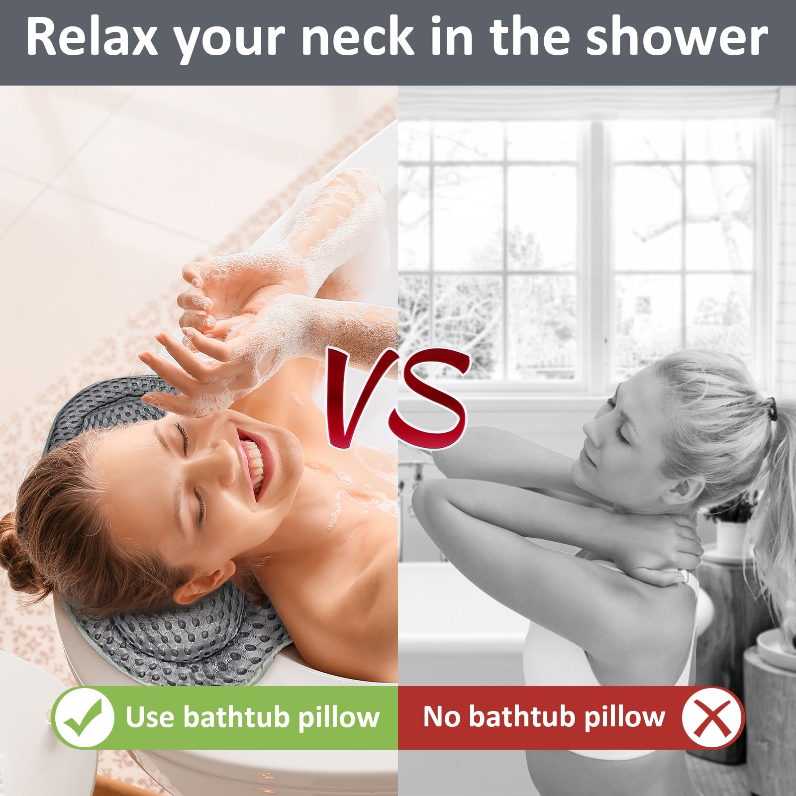 Almohada Bañera,Malla 4D Almohada de Baño,Almohada para Bañera con 6 Ventosas Antideslizantes, Cojín de baño, Puede soportar la Cabeza, el Cuello, para Bañera de Hidromasaje（Gris）