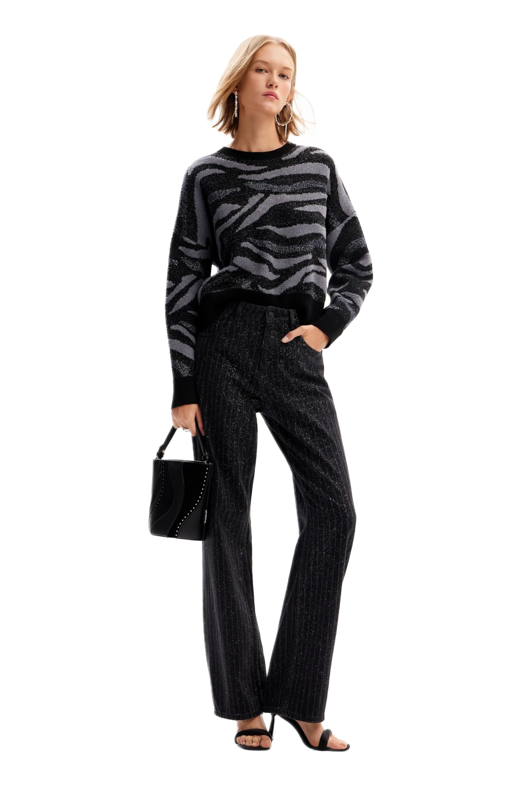 Desigual Women's Woman Flat Knit Thin Gauge Pullover Sweater Black