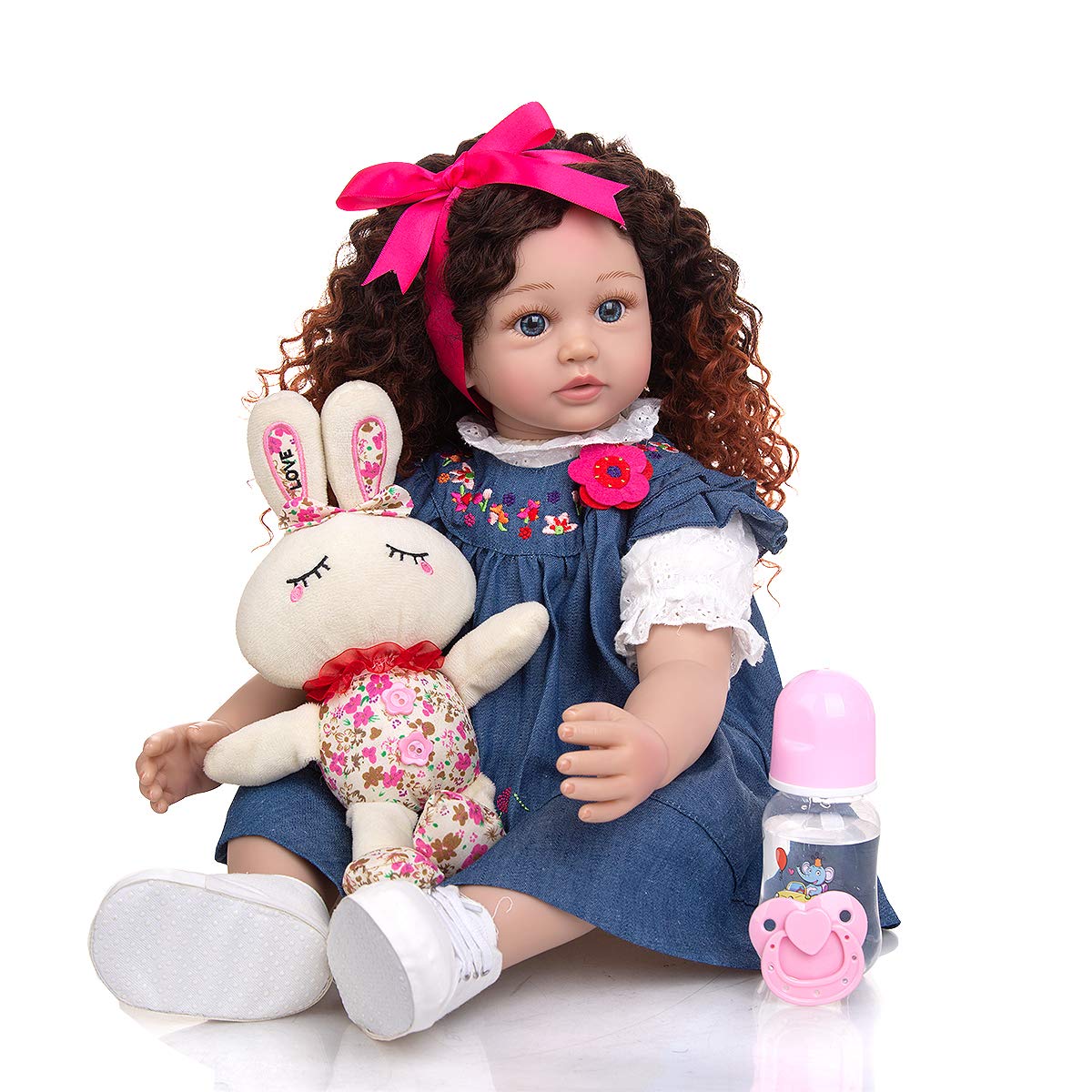 60 cm Reborn Baby Toddler Dolls Real Looking 24 Inch Cloth Body Newborn Babies Doll for Girl Kids Xmas Gift (Blue)
