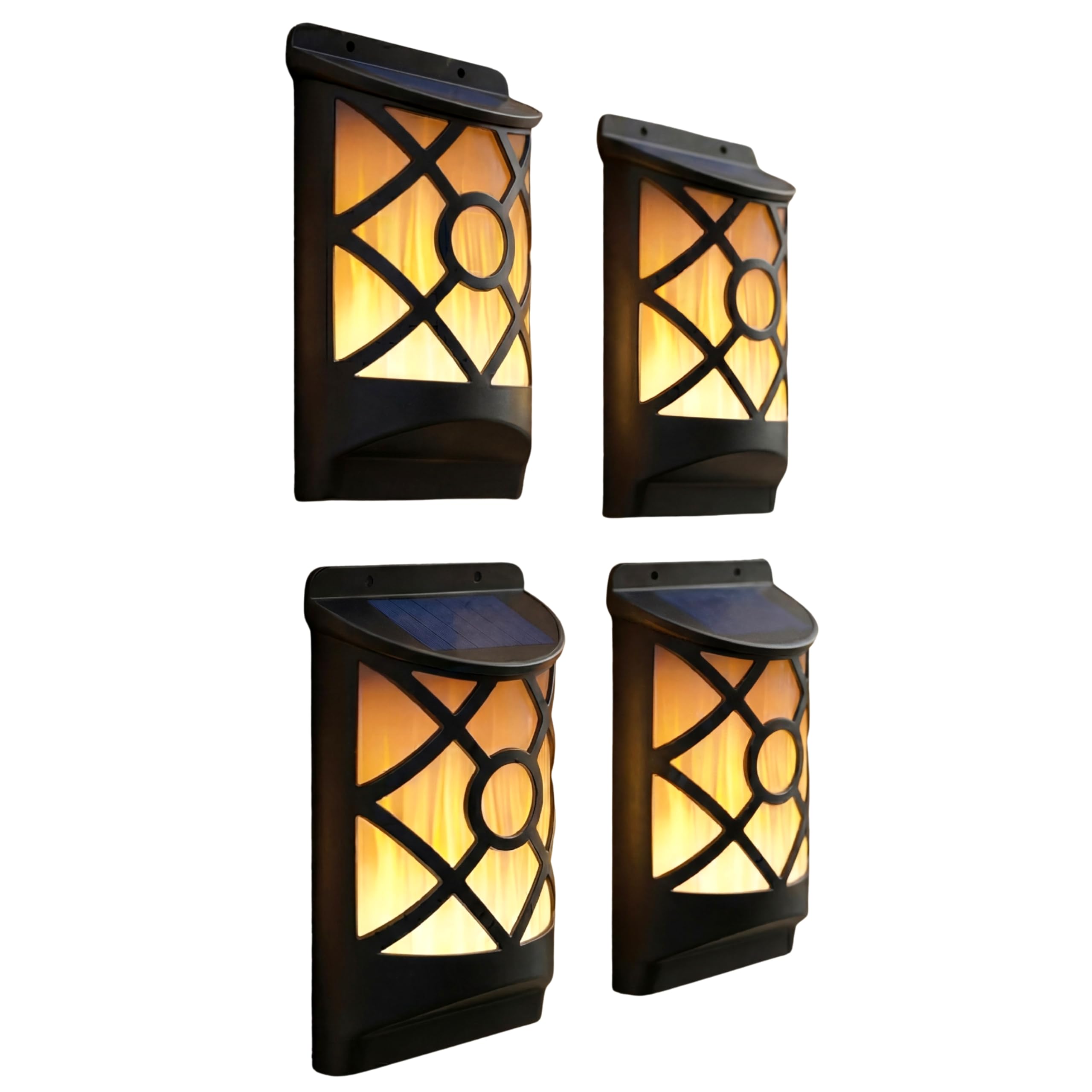 Geezy Solar Led Wall Light With Flickering Flame Garden Patio Dusk To Dawn Lighting X4