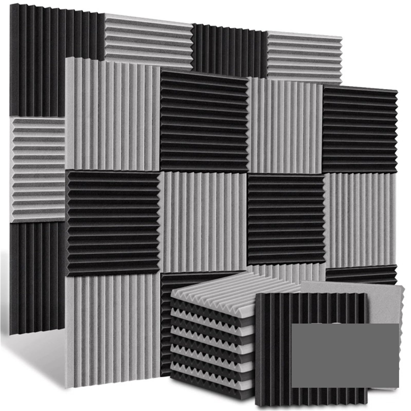 Paneles de espuma acústica, tejas cuña insonorización, paneles estudio, tratamiento aislamiento acústico Para amortiguar el sonido(24Black 24Grey)
