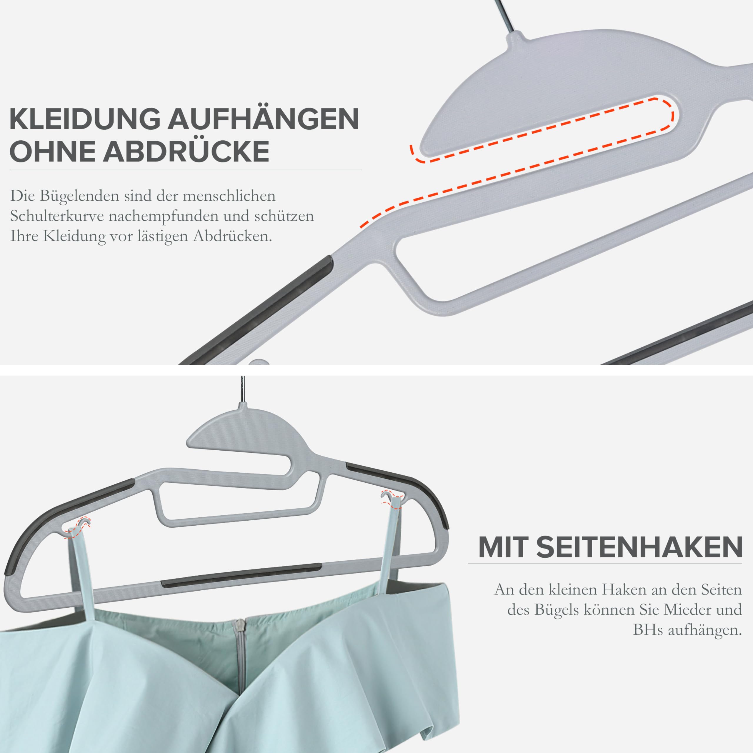 Ribelli Kleiderbügel Kunststoff 50 Stück, Rutschfester Kunststoffbügel, 0,5 cm dick Bügel Platzsparend mit um 360° Drehbarem Haken, Kleiderbügel mit Krawattenhalter für Mäntel, Hosen, Tanktops, 500799