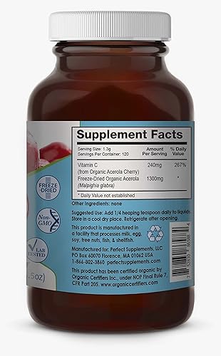 Miniatura 2 de Perfect Supplements Perfect Acerola Powder - 5.50oz - Cereza Acerola 100% pura - Superalimento de vitamina C totalmente natural - Apoyo del sistema