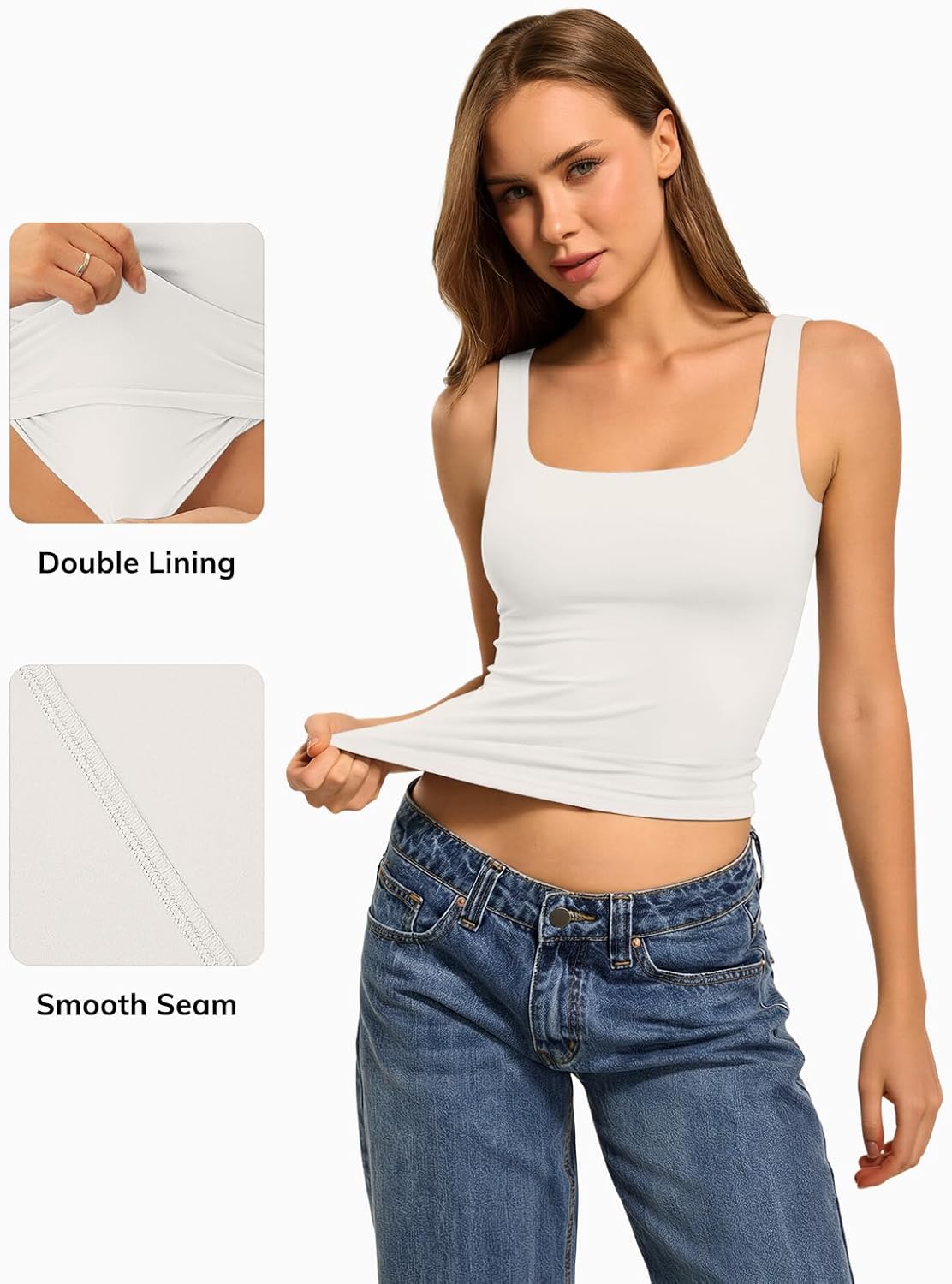 ATHMILE Double Lined Tank Tops for Women Summer Square Neck Sleeveless Basic Spring Going Out Top - Image 5