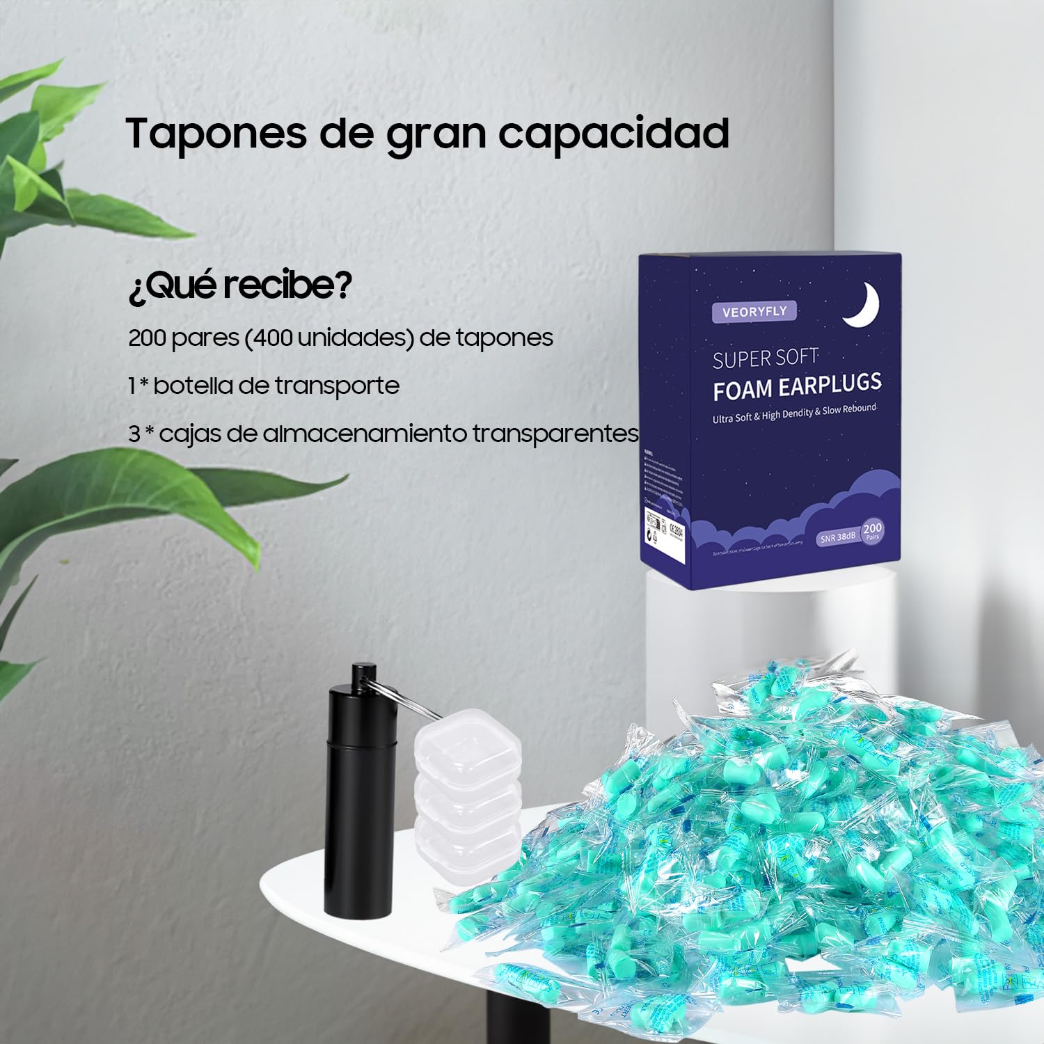 200 Pares Tapones Oidos Cancelacion De Ruido, Tapones Para Dormir SúPer Suave Dormir Tapones Ronquidos, Tapones De ProteccióN Auditiva Reutilizables