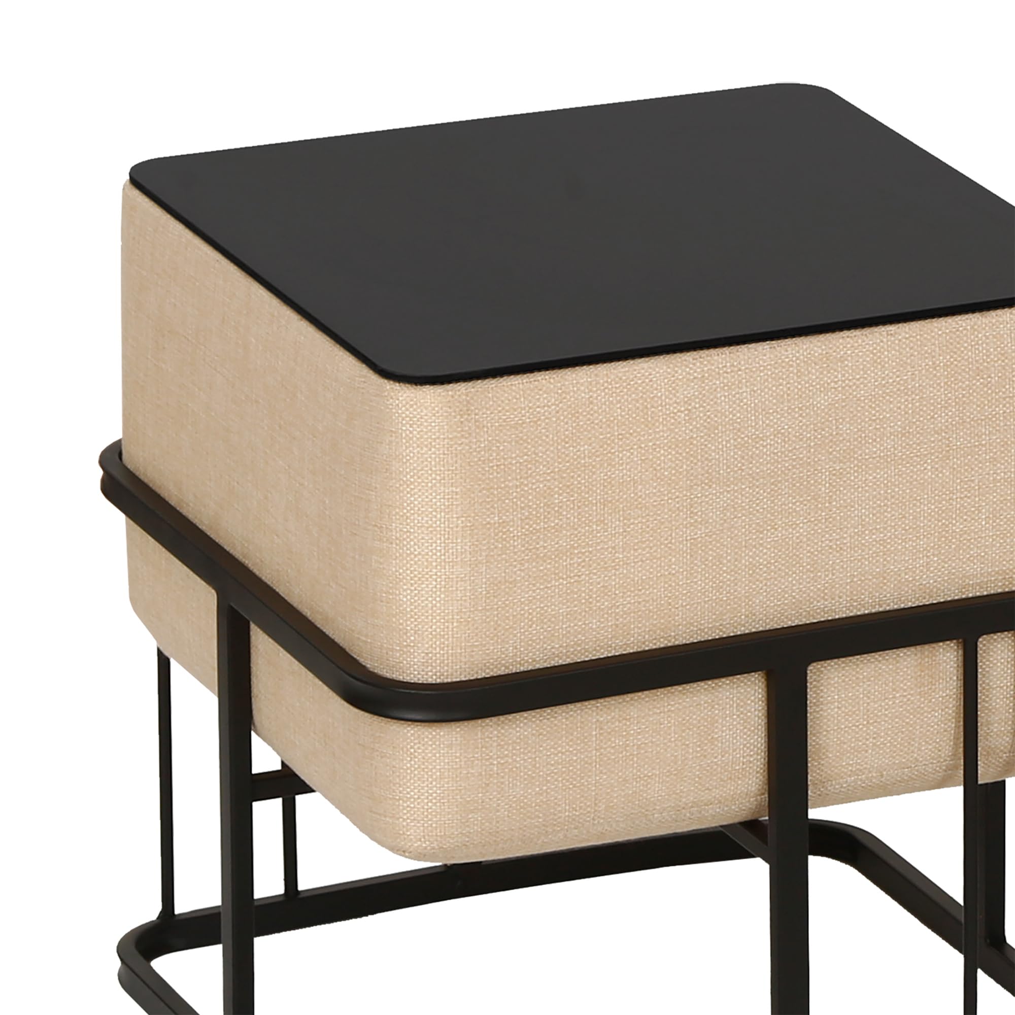 [en.casa] Puff Tas Juego de 2 Taburetes Apilables Reversibles Reposapiés Silla Tocador Diseño 2 en 1 Asiento Acolchado Tablero de Mesa Cuadrado MDF Metal 38x38x38 cm Beige