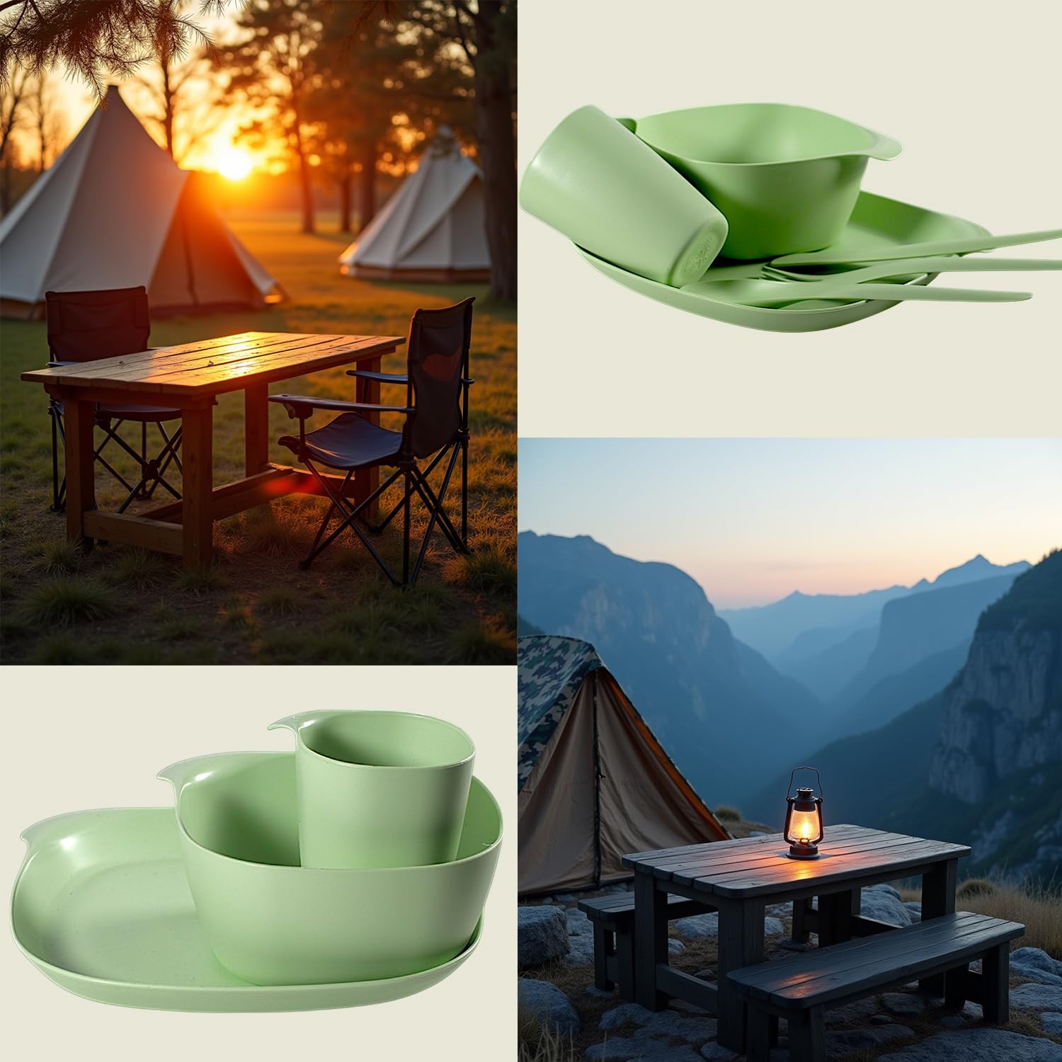 CALIPSO Vaisselle de camping pour 4 personnes - En plastique incassable - 12 pièces - Pour le jardin - Vaisselle en plastique avec assiette, bol, tasse et couverts gratuits