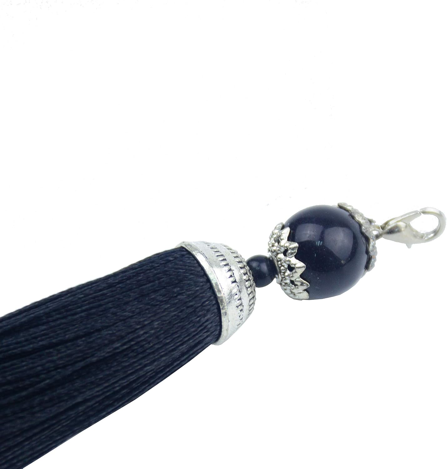 Makhry 10pcs 6.3 Inches Handmade Silky Floss Lobster Clasp Tassel Key Chain Beads Bookmark Tassel Pendant for DIY Craft Jewelry Women Earring (Black - Image 5
