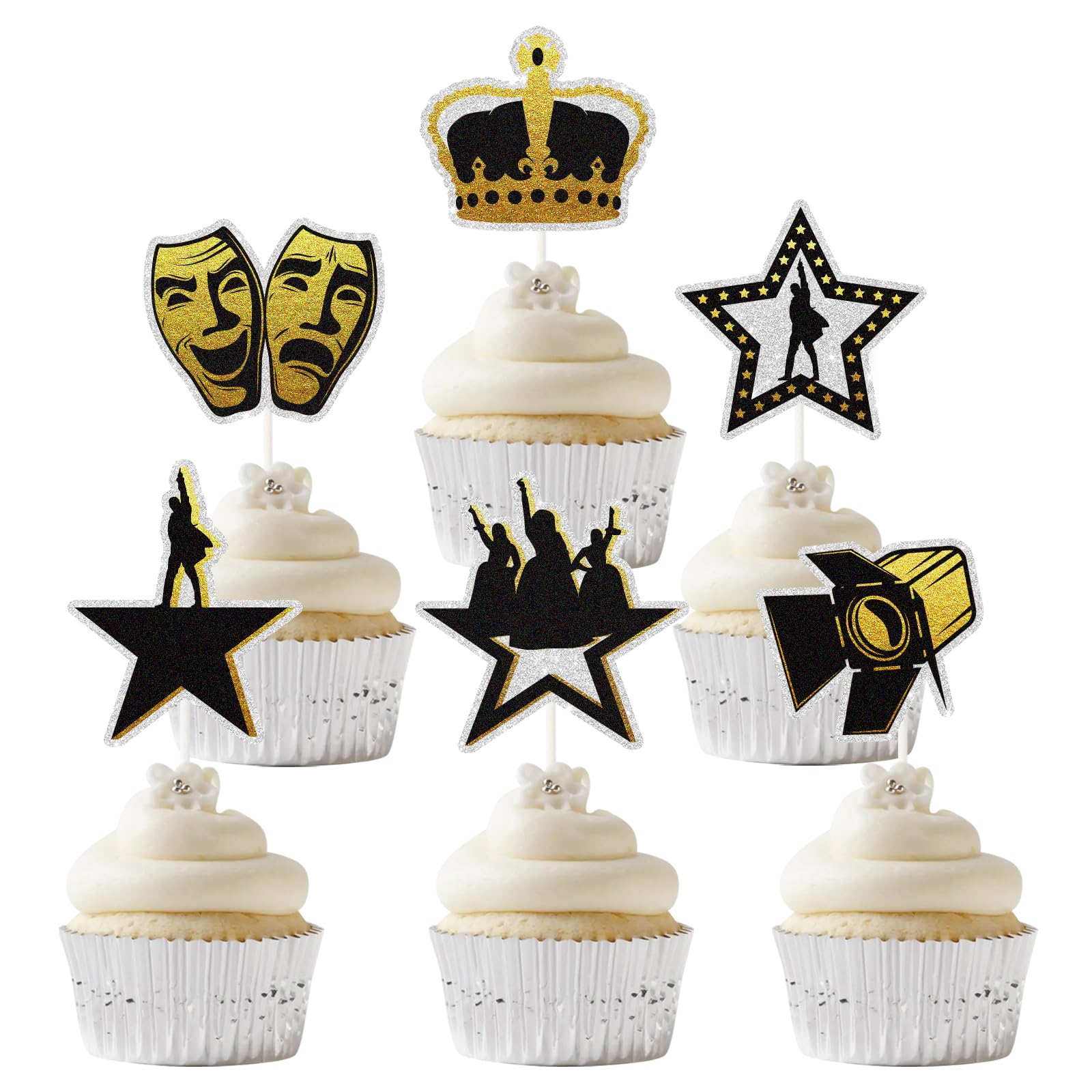 18pcs American Musical Cupcake Topper,Broadway Inspired Happy Birthday Cake Decor, The Famous Musical Bday Party Decorations For Kids Adults Fan