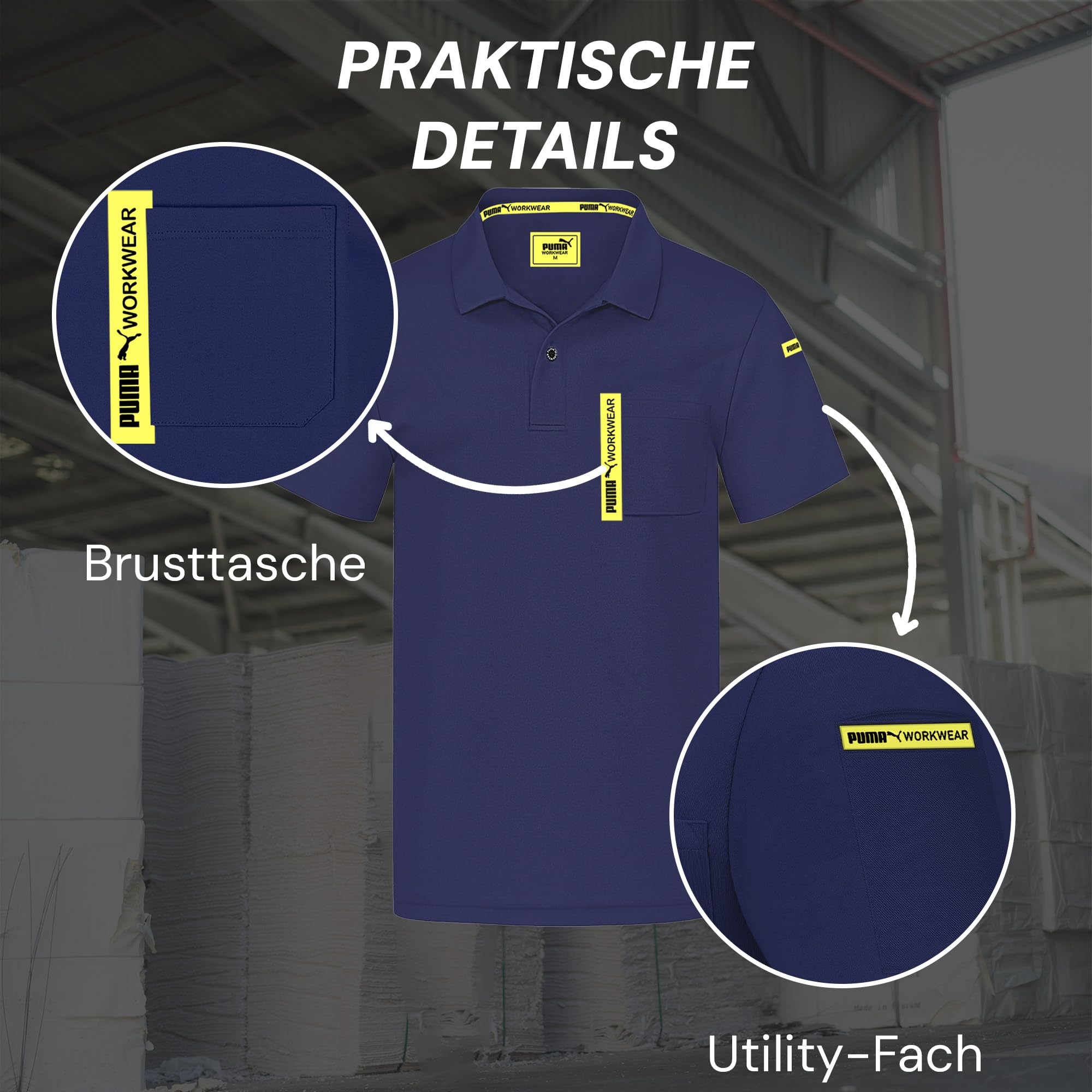 PUMA Workwear Advanced – Poloshirt Herren Kurzarm – Arbeitsshirt mit Brusttasche und Utility Fach an der Schulter – Strapazierfähiges, atmungsaktives und schnelltrocknendes Gewebe