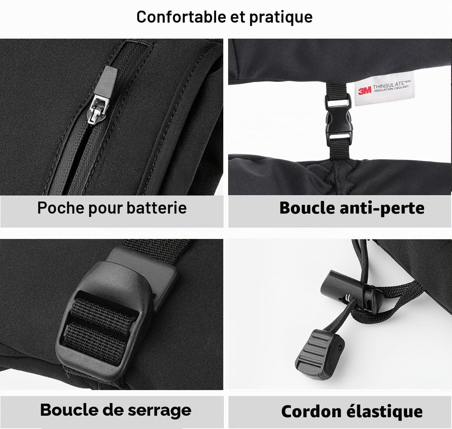 Loowoko Gants Chauffants avec Batterie 7.4v 3000mah × 2, 3 Niveaux de Chauffage, imperméables, écran Tactile, Gant Chauffant USB pour Le Travail en extérieur, Moto, Velo, Ski, Escalade, randonnée