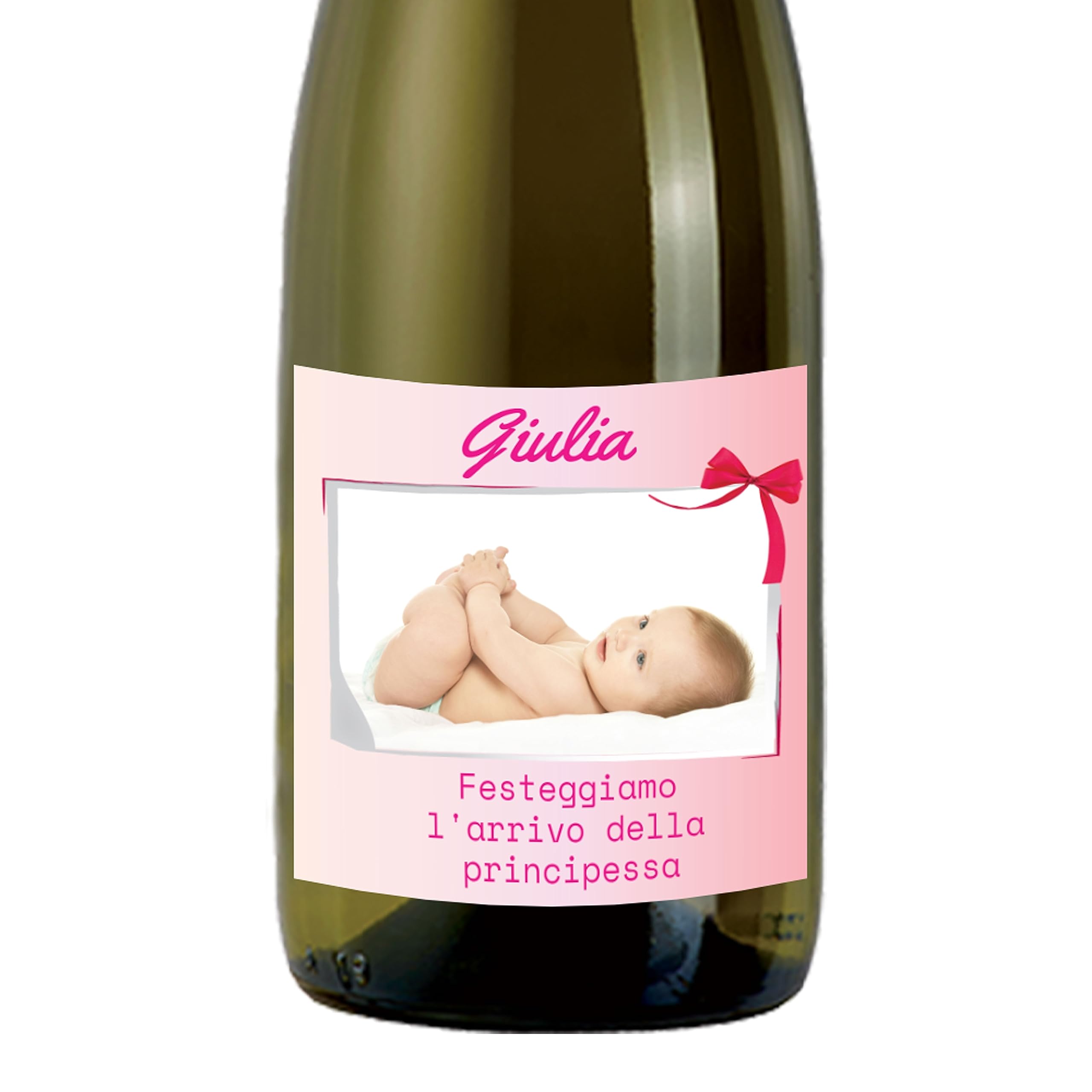 24 Bottiglie mignon di Prosecco DOC Spumante Extra Dry Personalizzato - Idea esclusiva e originale per bomboniere di battesimo (Principessa)