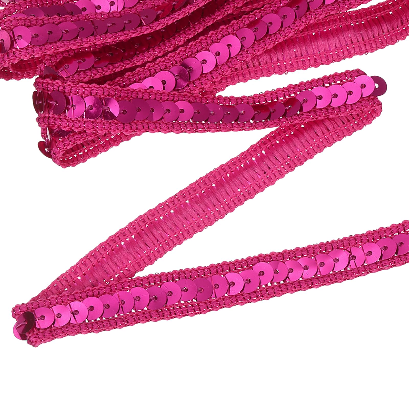 sourcing map 5.5 Yard Sequins Trim Ribbon 0.5 Inch Sequin Gimp Braid Trim Spangle Flat Sequins Paillette Fabric Flat Trims Strips for Crafts Sewing Clothes Home Party Decoration, Rose Red