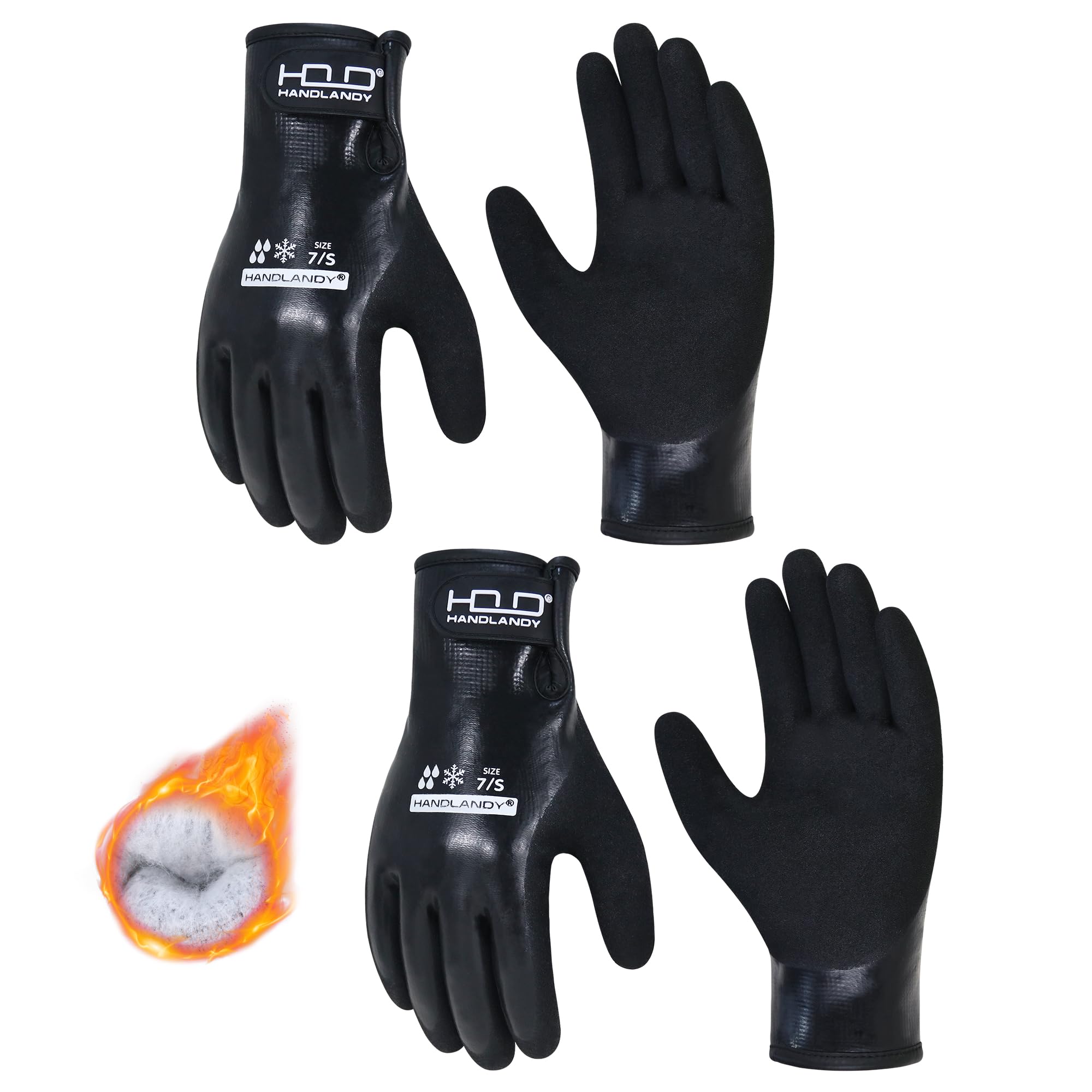 HANDLANDY HLDD 2 Pairs Waterproof Work Gloves for Men and Women, Freezer Work Glove for Cold Weather, Thermal Winter Gloves With Grip