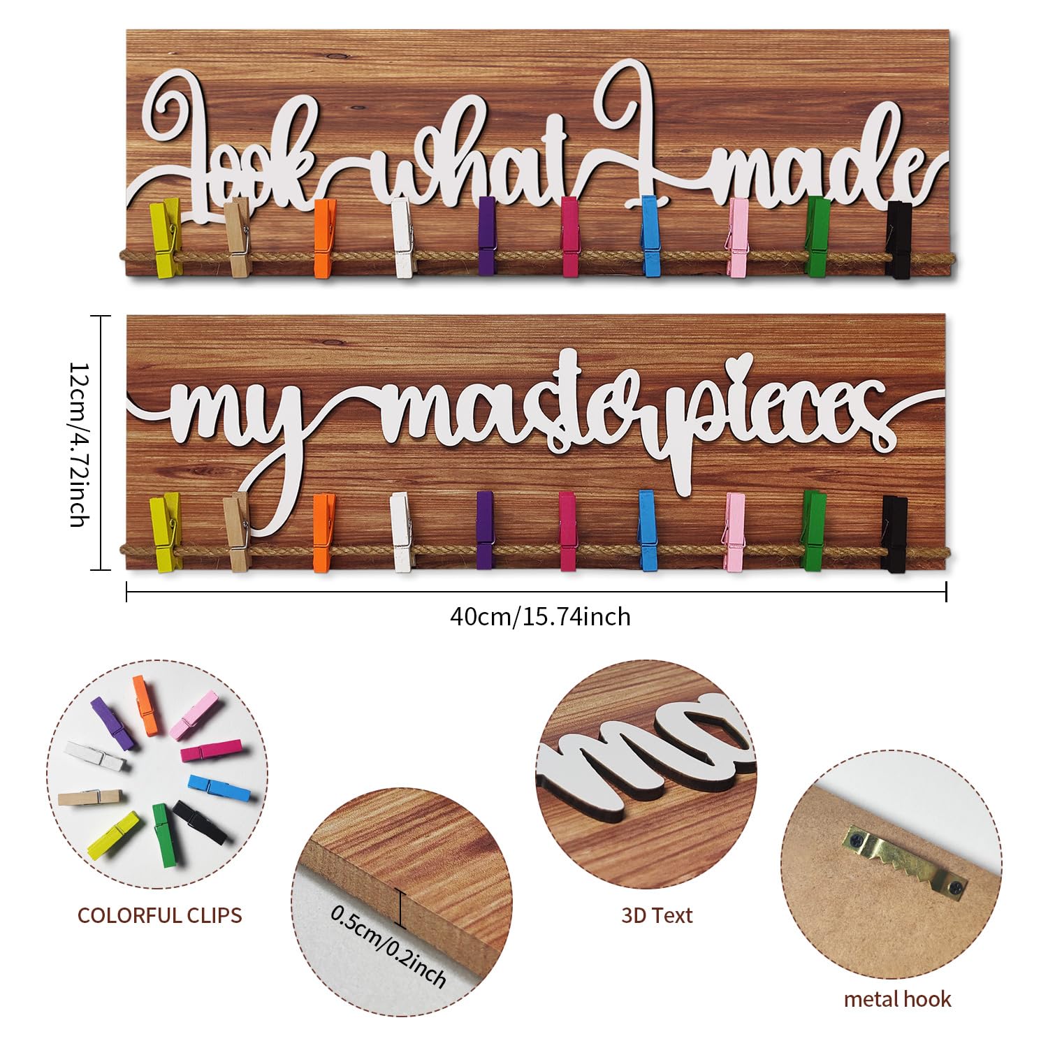 Look What I Made Sign With Clips Kids Art Display Organizer Photo Hanging Work Storage Board for Bedroom Playroom Classroom - Image 6