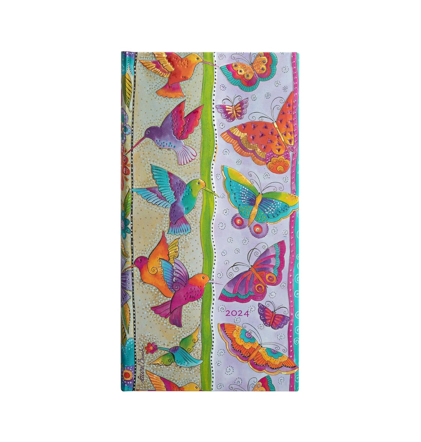 12-Monatskalender 2024 Kolibri und Schmetterlinge Schlank Verso