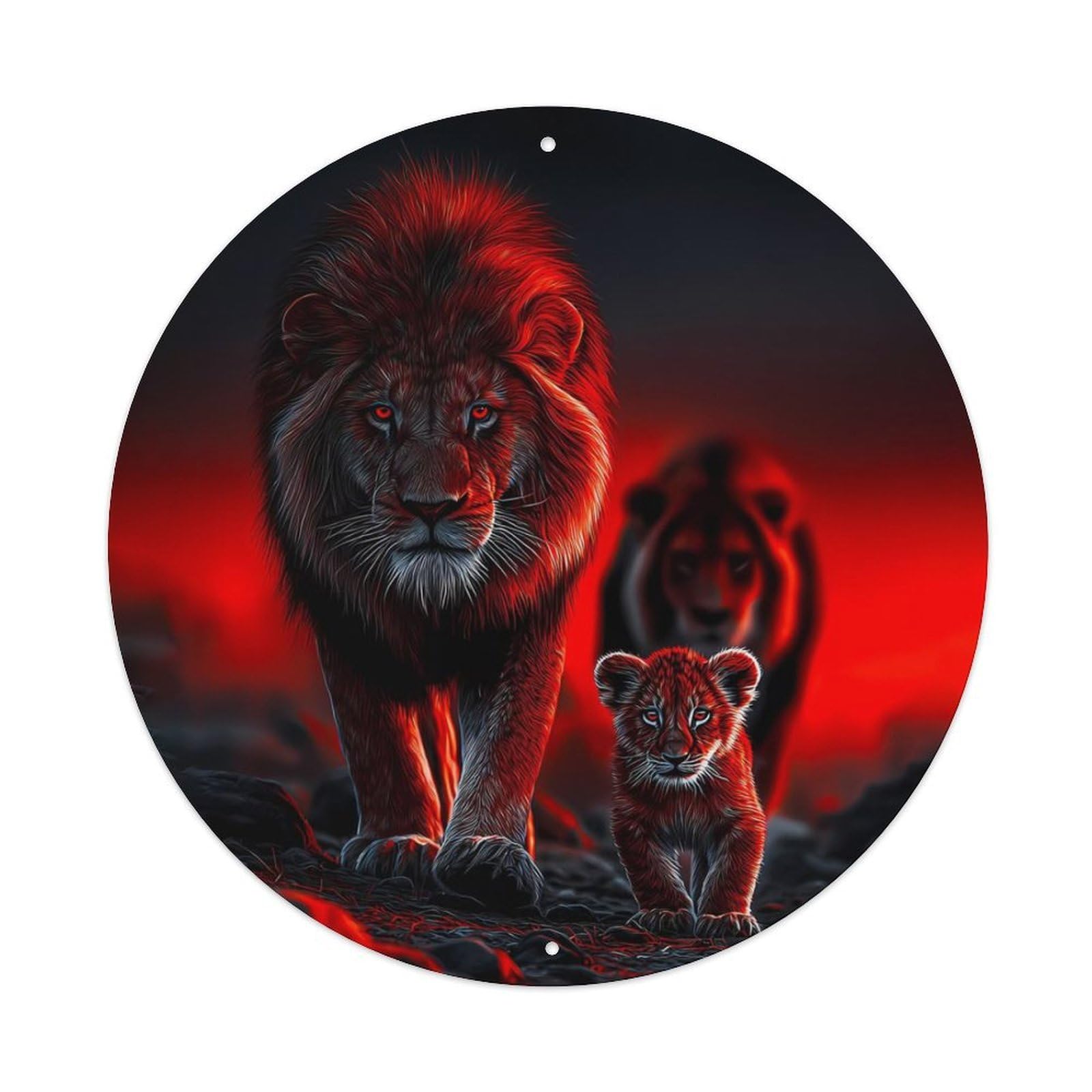 Animal African Lion Adult Male Lion Lion Cub Female Lion Vintage Metal Tin Sign Plaque Wall Decor for Cafe, Club Bar, Office, Garden Metal Poster 8x8Inch