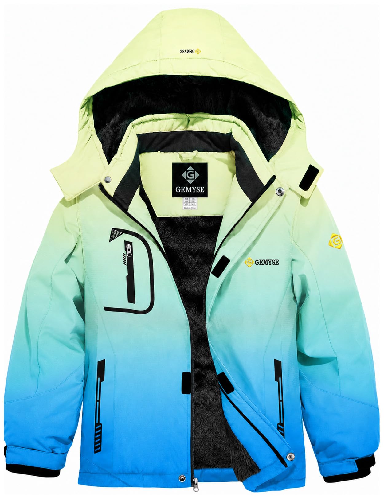 GEMYSE Boy's Waterproof Ski Snow Jacket Fleece Windproof Winter Jacket with Hood