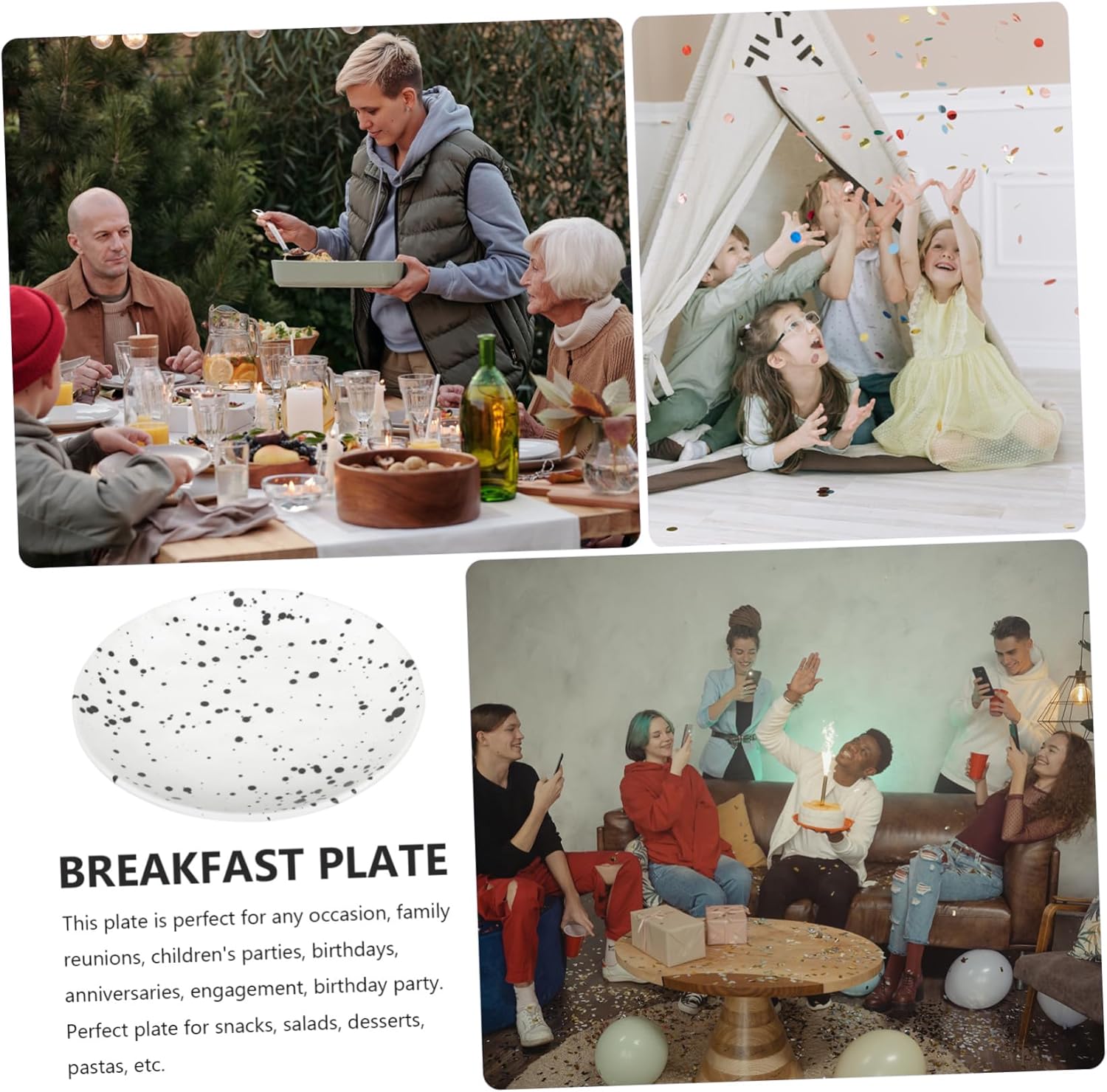 Vintage Ink Splash Ceramic Serving Plate Decorative Dish for Breakfast Pasta and Desserts Smooth Surface Easy to Clean for Home Restaurant Use