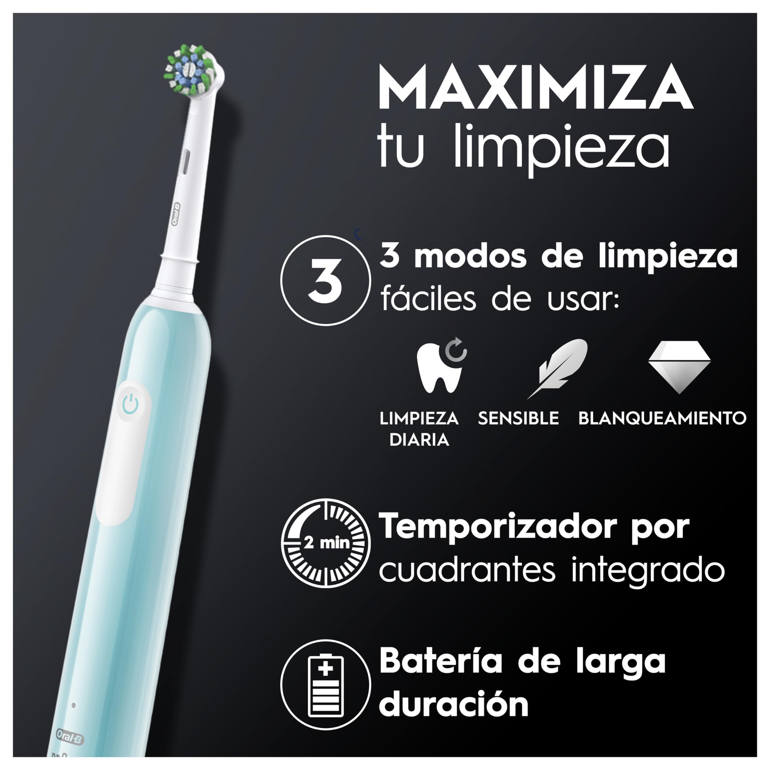 Oral-B Pro Series 1 Cepillos de Dientes Eléctricos con Mango Recargable + 1 Base, Diseñado Por Braun, Regalos Originales para Mujer y Hombre - Azul Y Negro
