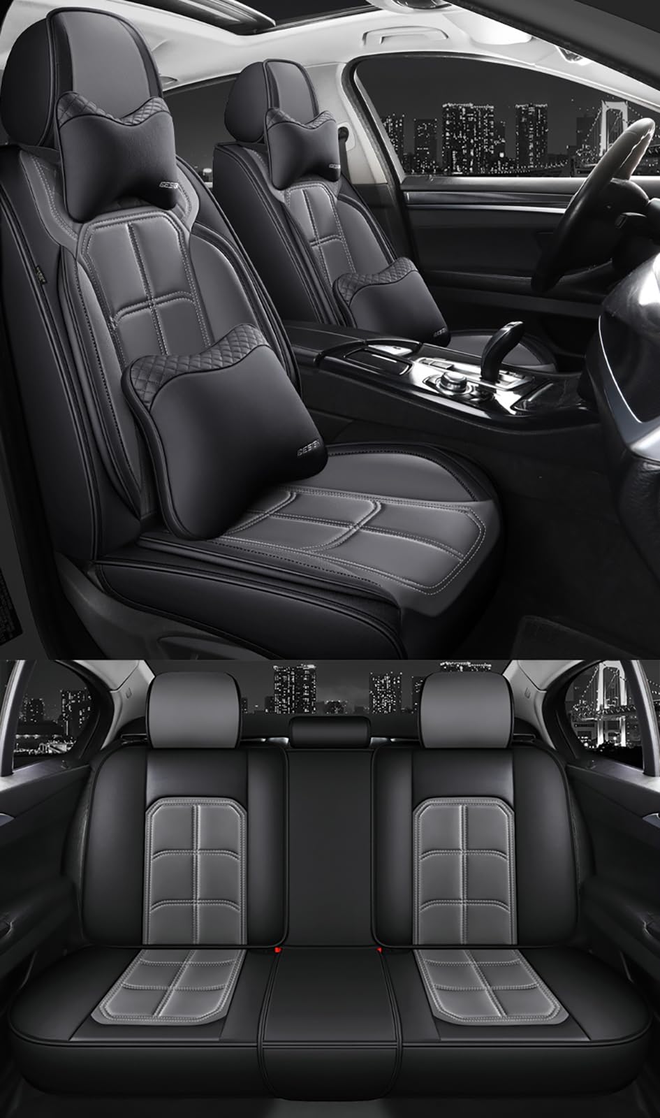 Fundas Asientos Coche Universales, Funda Asiento Coche Cuero para 5 Plazas, Fundas para Asientos de Coche Delanteros y Traseros, Accesorios Interior Universal para Sedán SUV Camioneta
