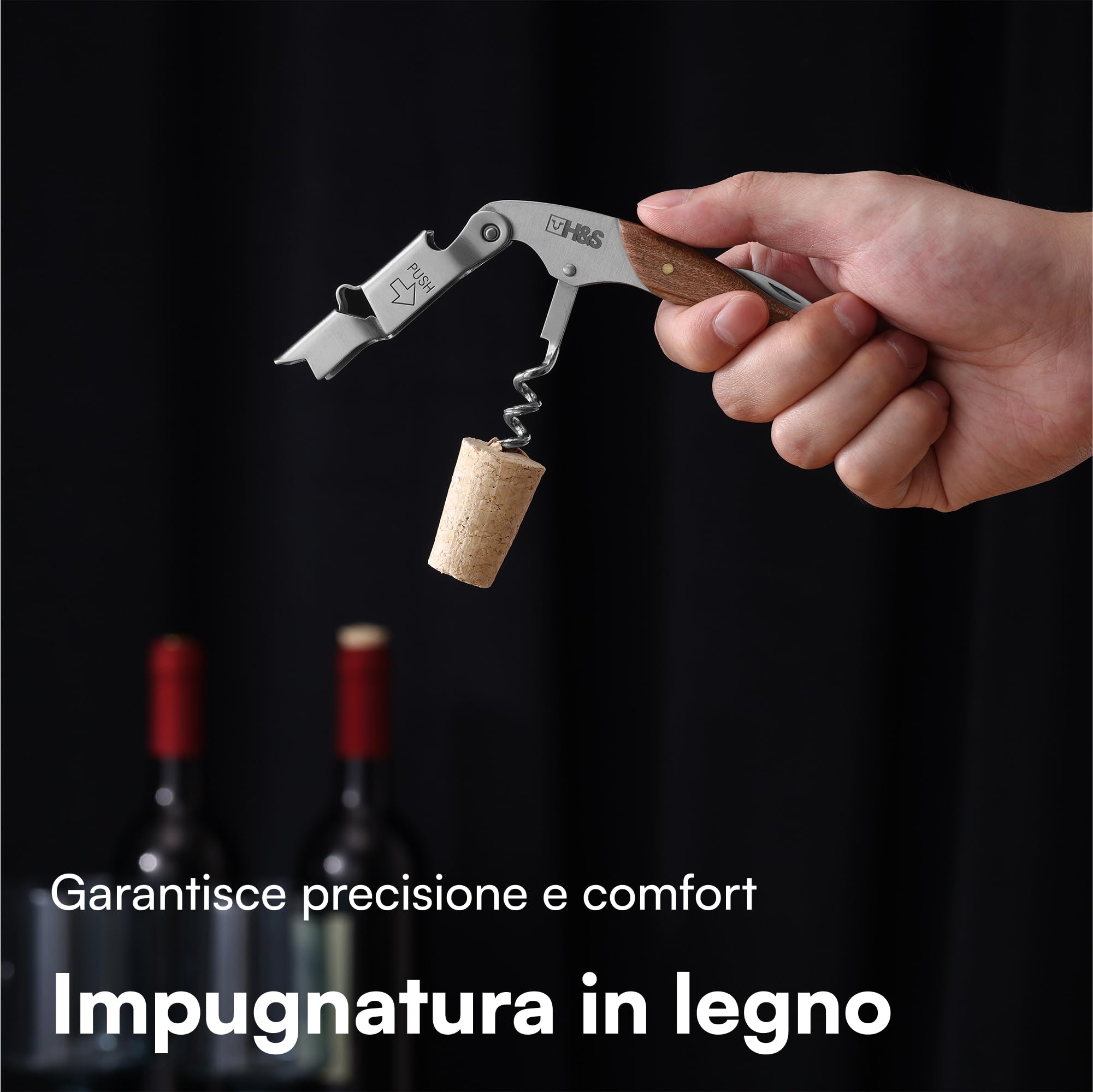 Cavatappi Professionale In Acciaio E Legno ZHSH - Apribottiglie Pesante Con Taglierina - Foto 10